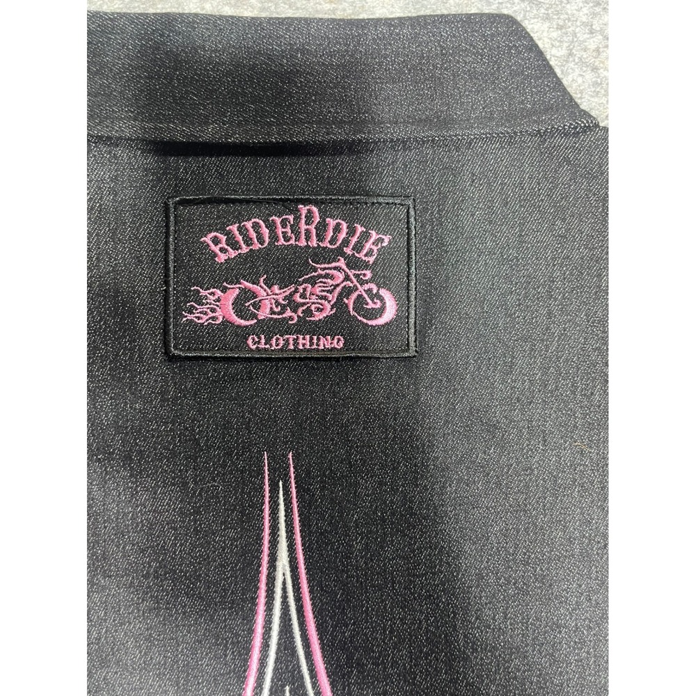 WOMEN'S MOTORCYCLE WHOLE LOTTA LOVE DENIM SLEEVELESS ZIPPERED EMBROIDERED XL‎ - Picture 9 of 10